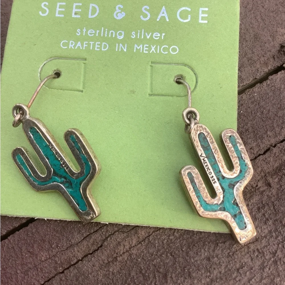 Teal Cactus Dangle Earrings